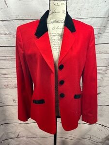 Pendleton Blazer Womens Size 10 Red Black Trim Velvet Collar Long Sleeve Classic